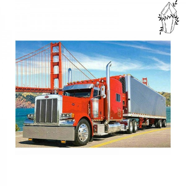 Broderie diamant Camion rouge & Pont Golden-gate