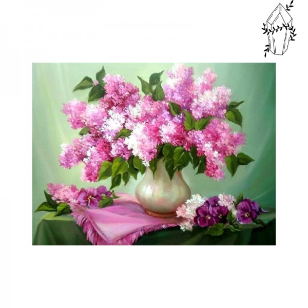 Broderie diamant Vase de lilas rose et blanc
