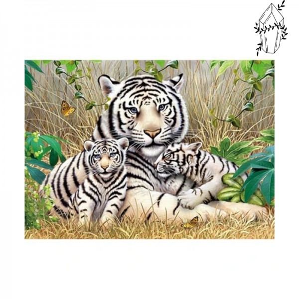 Broderie diamant Tigre Blanc & ses tigreaux